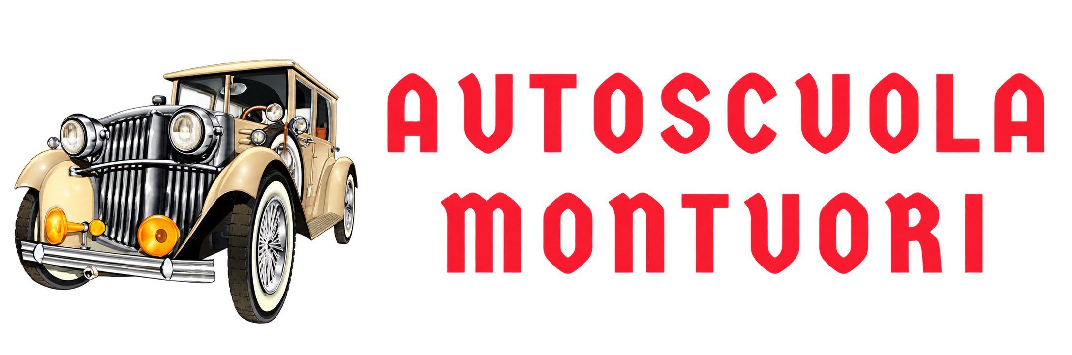 Logo Autoscuola Montuori con automobile d’epoca